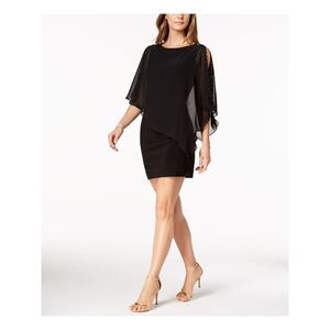 X BY XSCAPE Womens Cape Overlay Sleeveless Boat Neck Short Party Sheath Dress